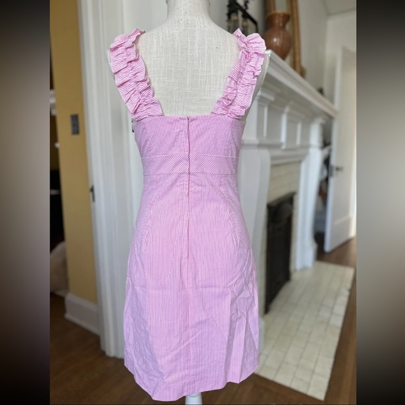 Lilly Pulitzer Phoebe Lucky Seersucker Pink Striped Ruffled Sundress size 0 - Picture 2 of 3